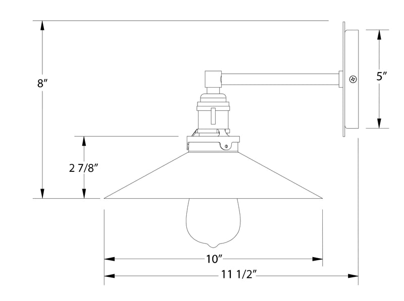 10" wall sconce dimensions: 8" height, 5" wall mount, 11 1/2" overall width