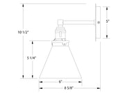 Wall sconce dimension diagram: 10 1/2 in height, 6 in shade width