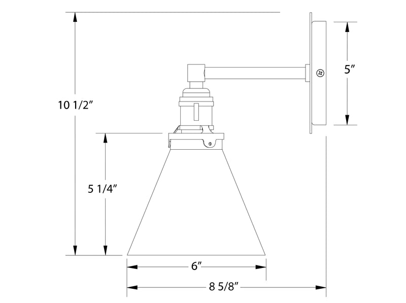 Wall sconce dimension diagram: 10 1/2 in height, 6 in shade width
