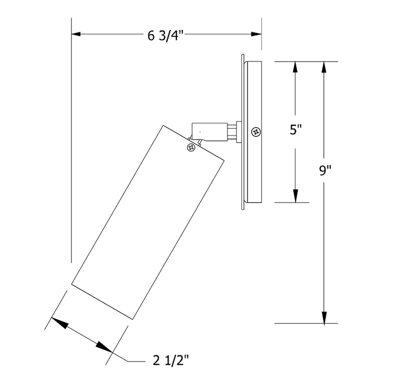 Adjustable wall sconce diagram: vermillion shade, 5 in x 9 in, brushed brass mount