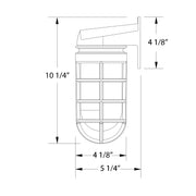 Barn red wall light height and width dimension diagram, caged glass shade