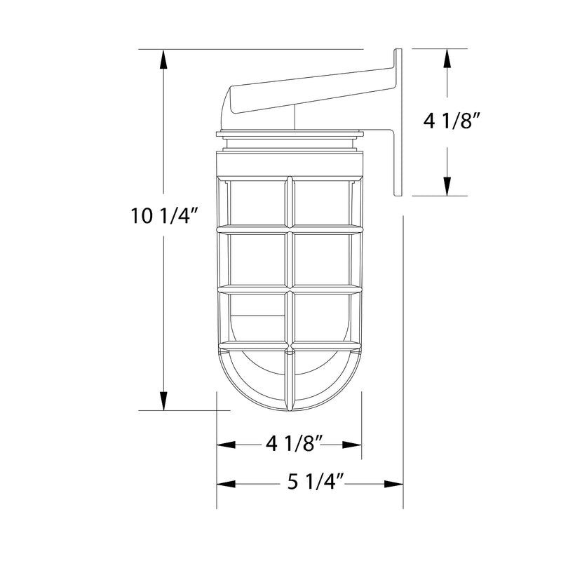 Barn red wall light height and width dimension diagram, caged glass shade