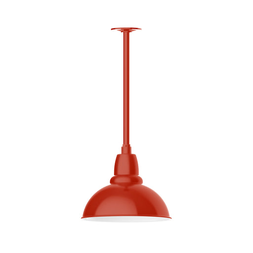 Vermillion stem-mount pendant light with domed shade and vertical metal stem