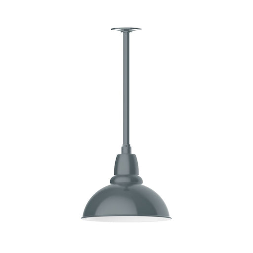 Slate gray dome stem-mount pendant with wide smooth shade and top cap