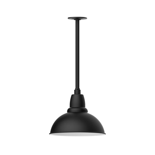 Black stem-mount LED pendant light with domed metal shade