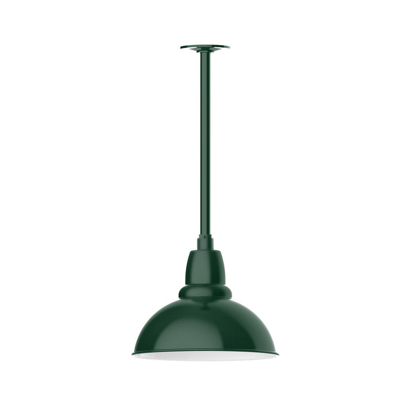 Forest green 12-inch stem mount pendant with domed shade and smooth metal finish