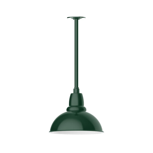Forest green 12-inch stem mount pendant with domed shade and smooth metal finish