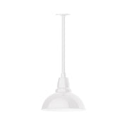 White LED stem mount pendant light with dome shade and ceiling canopy