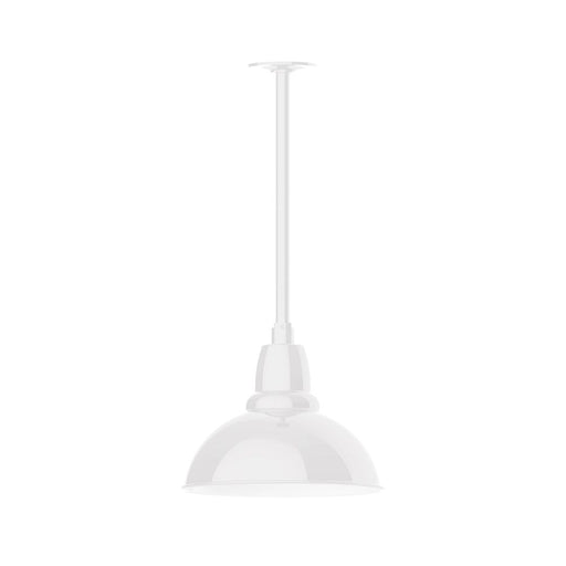 White LED stem mount pendant light with dome shade and ceiling canopy