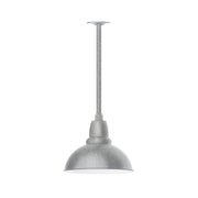 Stem mount pendant light with painted galvanized dome shade and metal collar