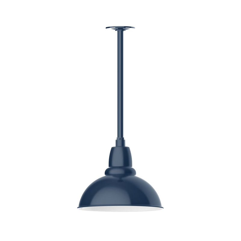Navy dome LED stem-mount pendant light with straight hanging rod and wide shade