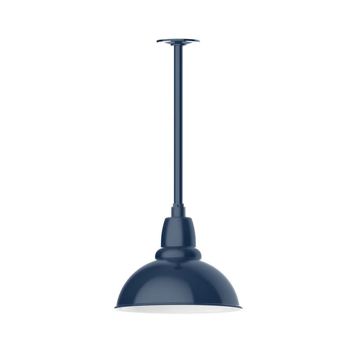 Navy stem-mount pendant light with domed shade and straight metal stem