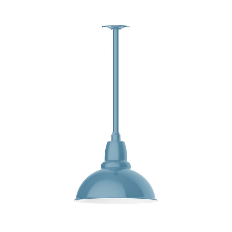 Light blue LED pendant light with dome shade and stem mount