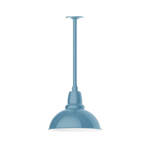 Light blue LED pendant light with dome shade and stem mount