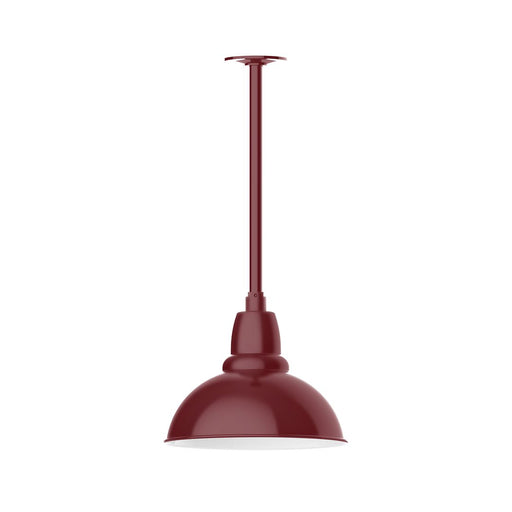 Barn red LED stem-mount pendant light with 12" dome shade