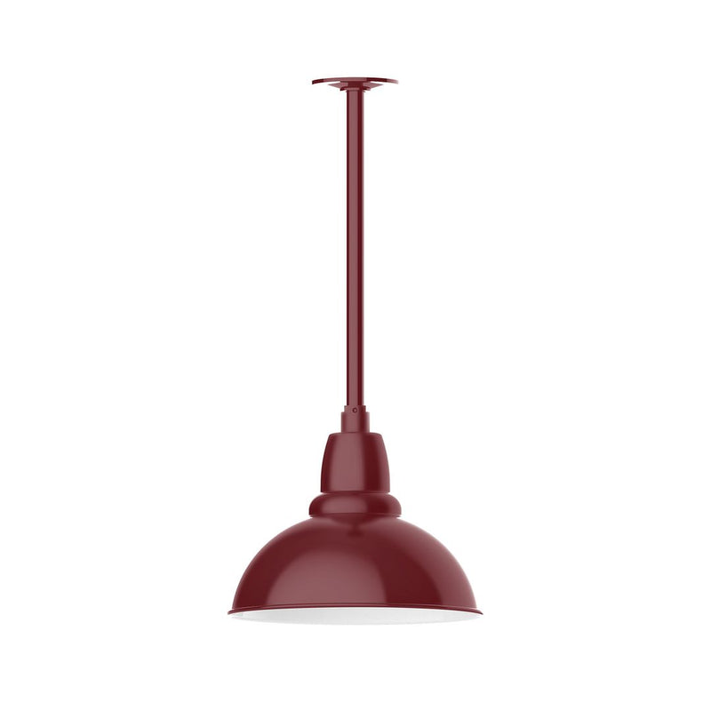 Barn Red stem mount pendant with domed metal shade and central hanging rod