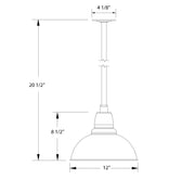 Barn Red pendant dimensions: 12 in width, 20 1/2 in height, 4 1/8 in canopy