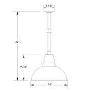 14 in stem-mount pendant with barn red dome shade; 22 in overall height