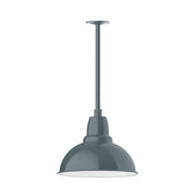 Slate gray LED pendant light with round dome shade and vertical stem mount