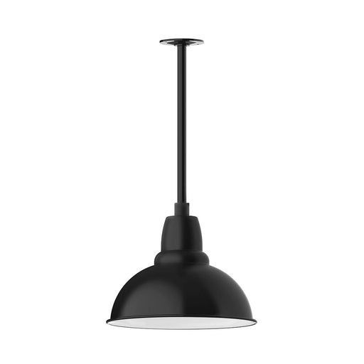 Black stem-mount pendant light with a wide domed shade