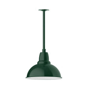 Forest green dome pendant light with stem mount and flared bottom