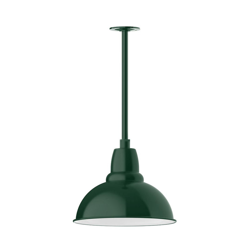 Forest green dome pendant light with stem mount and flared bottom