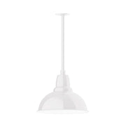 White LED stem mount pendant with round bell shade and clear stem