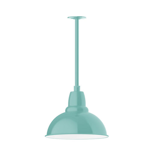 Sea green LED stem-mount pendant light with dome shade and narrow stem