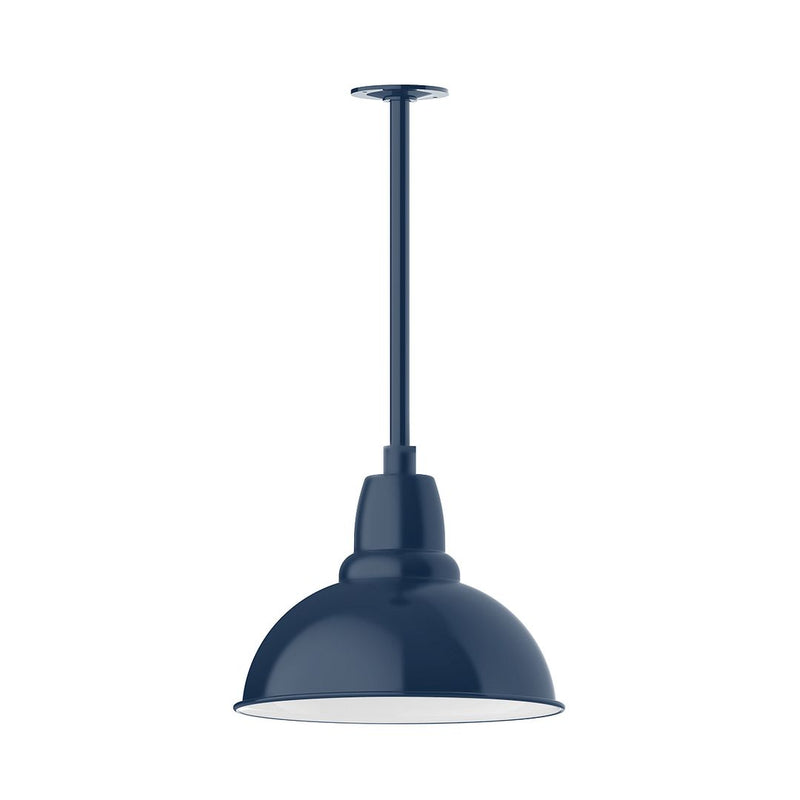 Navy 14" stem mount pendant light with bell shade and wide brim