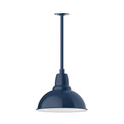 Navy LED stem-mount pendant light with domed shade and straight metal stem