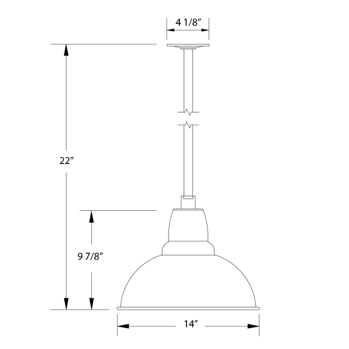 Cafe 14" stem mount pendant in Painted Galvanized Line Drawing