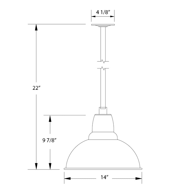 White LED stem mount pendant, 14 in wide bell shade; 22 in overall height