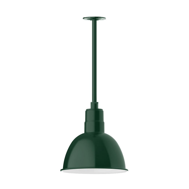 Forest green pendant stem mount with domed deep bowl shade