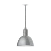 Painted galvanized LED pendant with deep bell shade and stem, gray finish