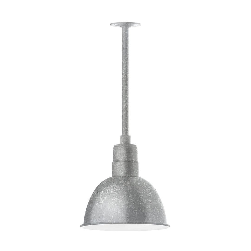 Painted galvanized LED pendant with deep bell shade and stem, gray finish