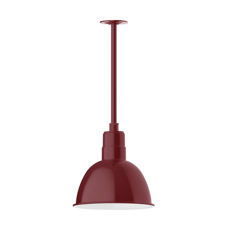 Barn red pendant stem mount with deep bowl shade, single light, 12 in.
