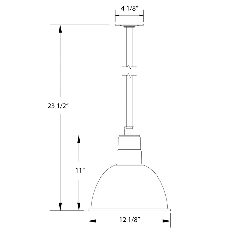 Pendant shade dimensions diagram for deep bowl stem mount, forest green