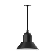Black LED stem-mount pendant with flared dome shade and straight hanging rod.