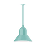 Sea green LED stem mount pendant light with bell-shaped shade