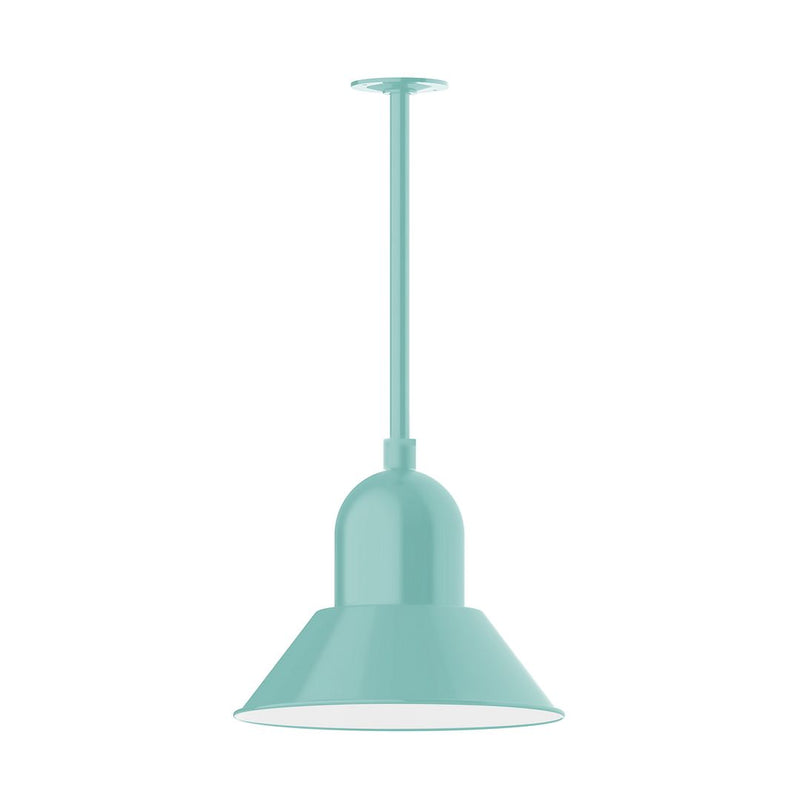 Sea green LED stem mount pendant light with bell-shaped shade