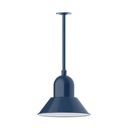 Navy stem-mounted pendant light with flared shade and round canopy