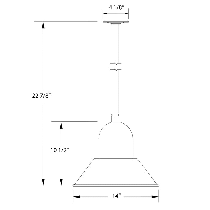 Prima 14" LED Pendant, stem mount in Slate Gray Line Drawing
