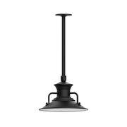 Black stem-mount LED pendant light with wide dome shade and central downrod