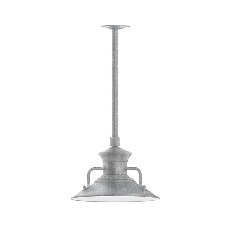 Stem-mounted pendant light, painted galvanized finish, bell-shaped shade