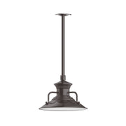 Architectural bronze LED pendant light with straight stem and lantern-style shade