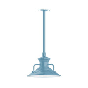 Homestead 12 in pendant light, light blue stem mount with flared canopy