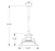 Architectural bronze pendant light with stem mount, 12 1/8 in wide, 19 1/4 in high