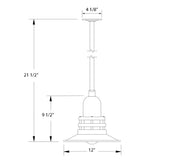 Atomic 12 in pendant light dimensions diagram with 21 1/2 in height