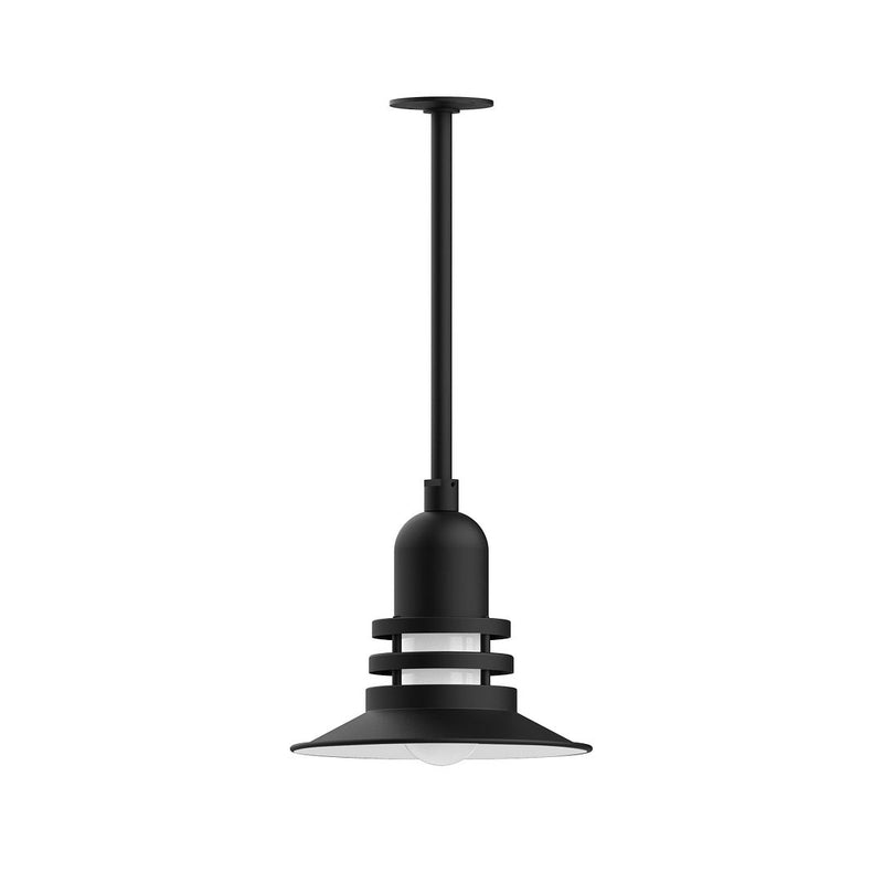 Black stem-mount pendant light with domed base and flared shade