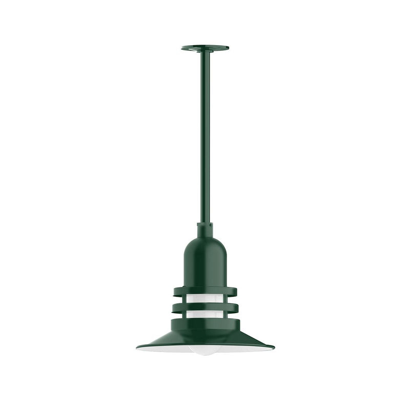 Atomic 12 in pendant with forest-green stem mount and domed diffuser